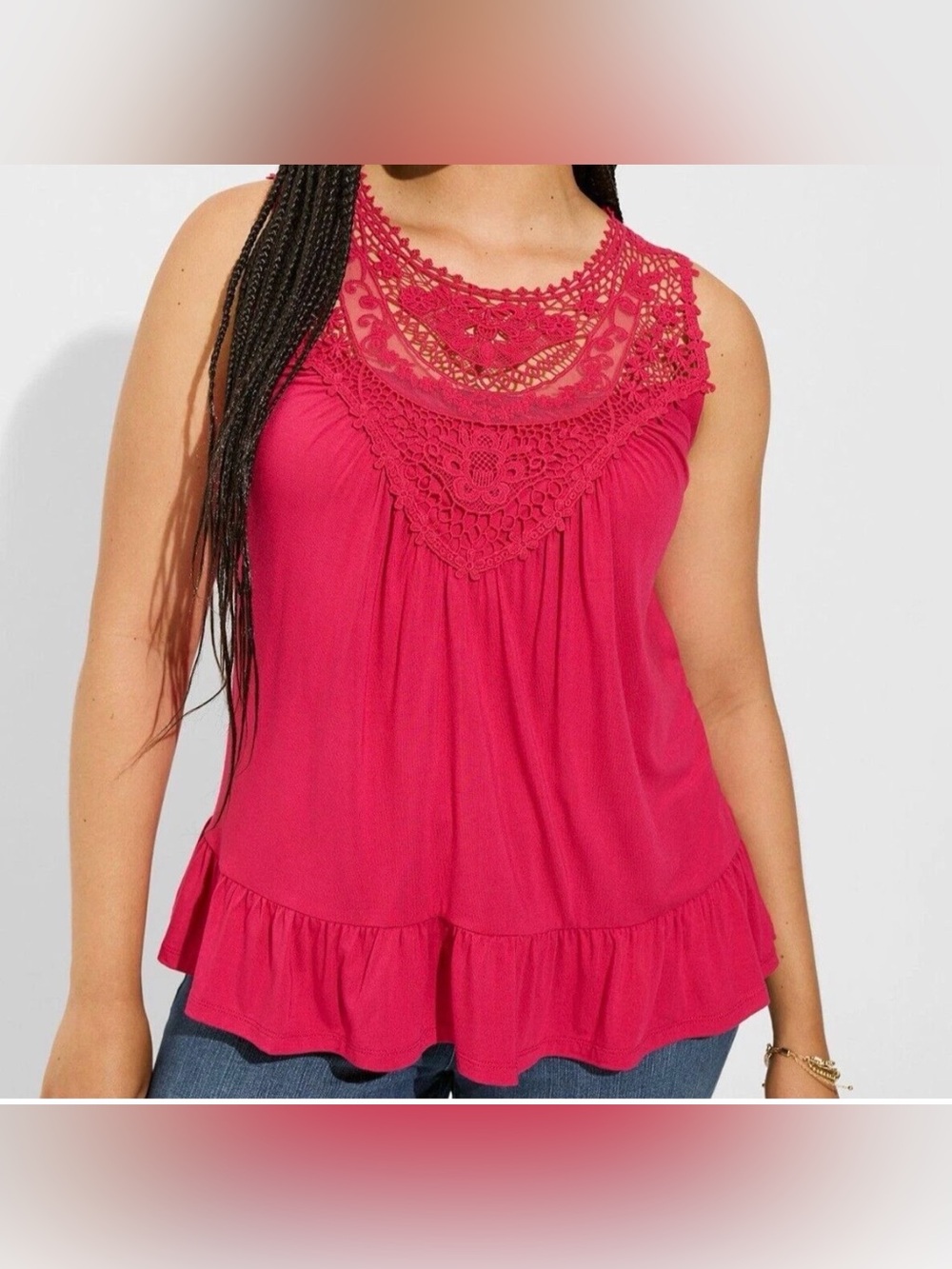 Torrid 4X Super Soft Crew Neck Lace Yoke Tank - Pink